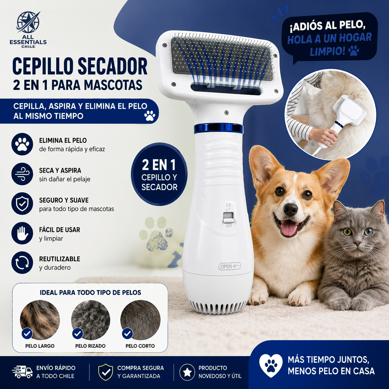 Peine Secador 2 en 1 – Pelaje Brillante y Sin Enredos